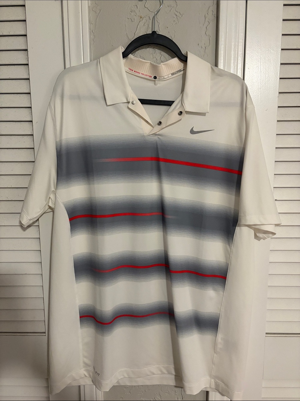 Nike White Polo with Gray and Red Gradient Stripes